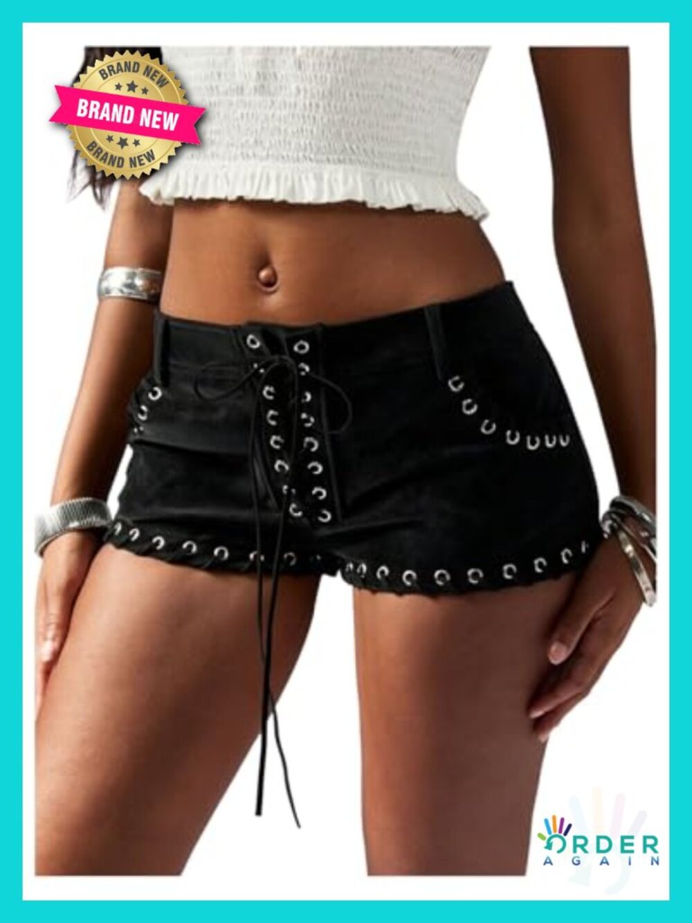 Faux Leather Lace Up Micro Shorts Punk Goth Rave Low Rise